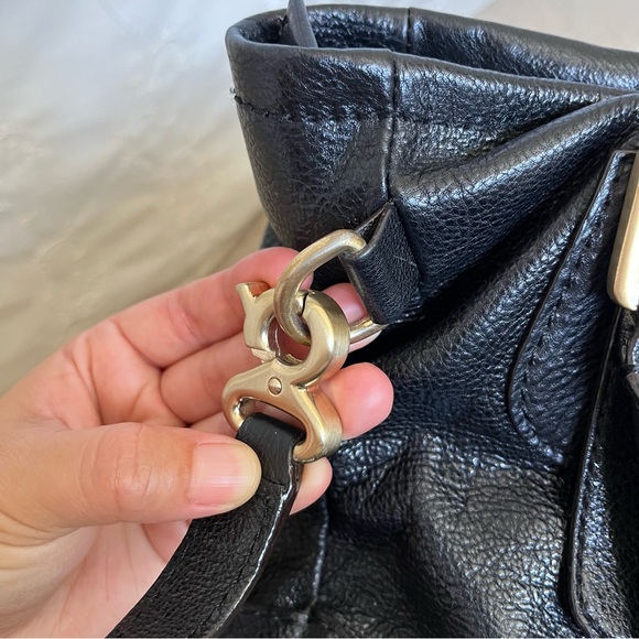 Mark Cross Genuine Black Leather Satchel Tote Bag Purse Cross Body Gold HW - Picture 12 of 15